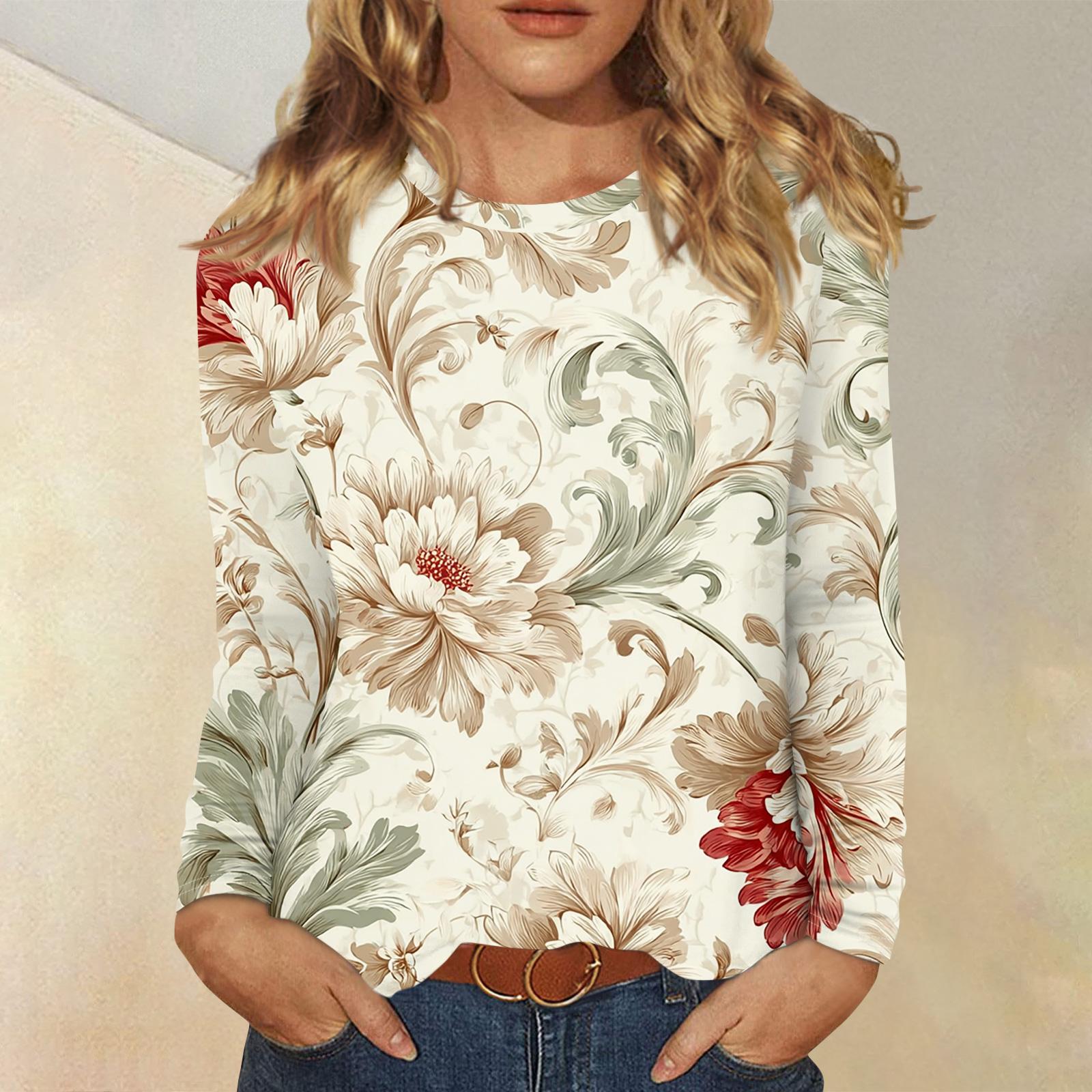 

Женский модный пуловер с цветочным принтом и длинными рукавами L