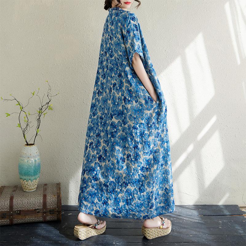 DIMANAF Neues 2025 Übergröße Sommerkleid Damen Floral Vintage Lässig V-Ausschnitt Kleid Lockeres Kleid Maxi