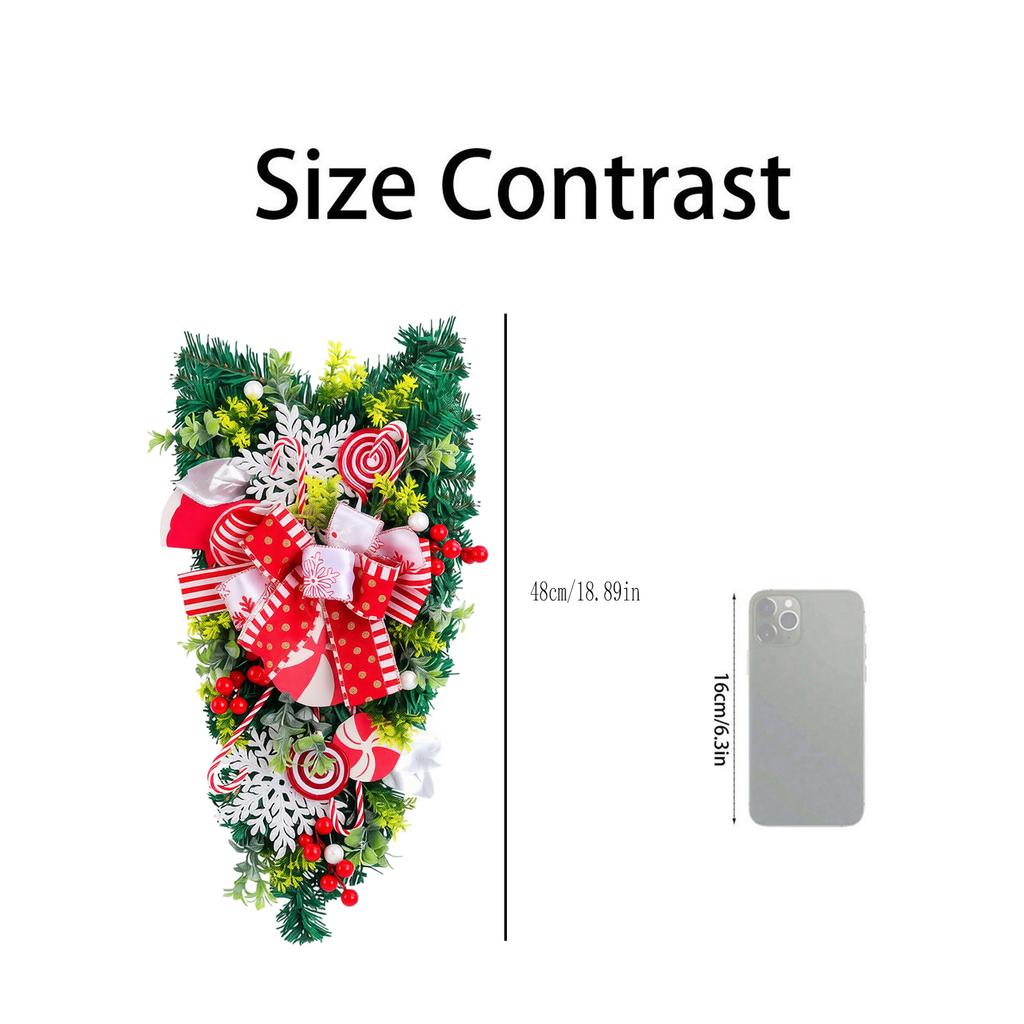 Předosvětlený LED vánoční závěsný věnec s umělými jehličkami a ozdobami, design slzy pro schodiště, krb, stěnu, dveře
