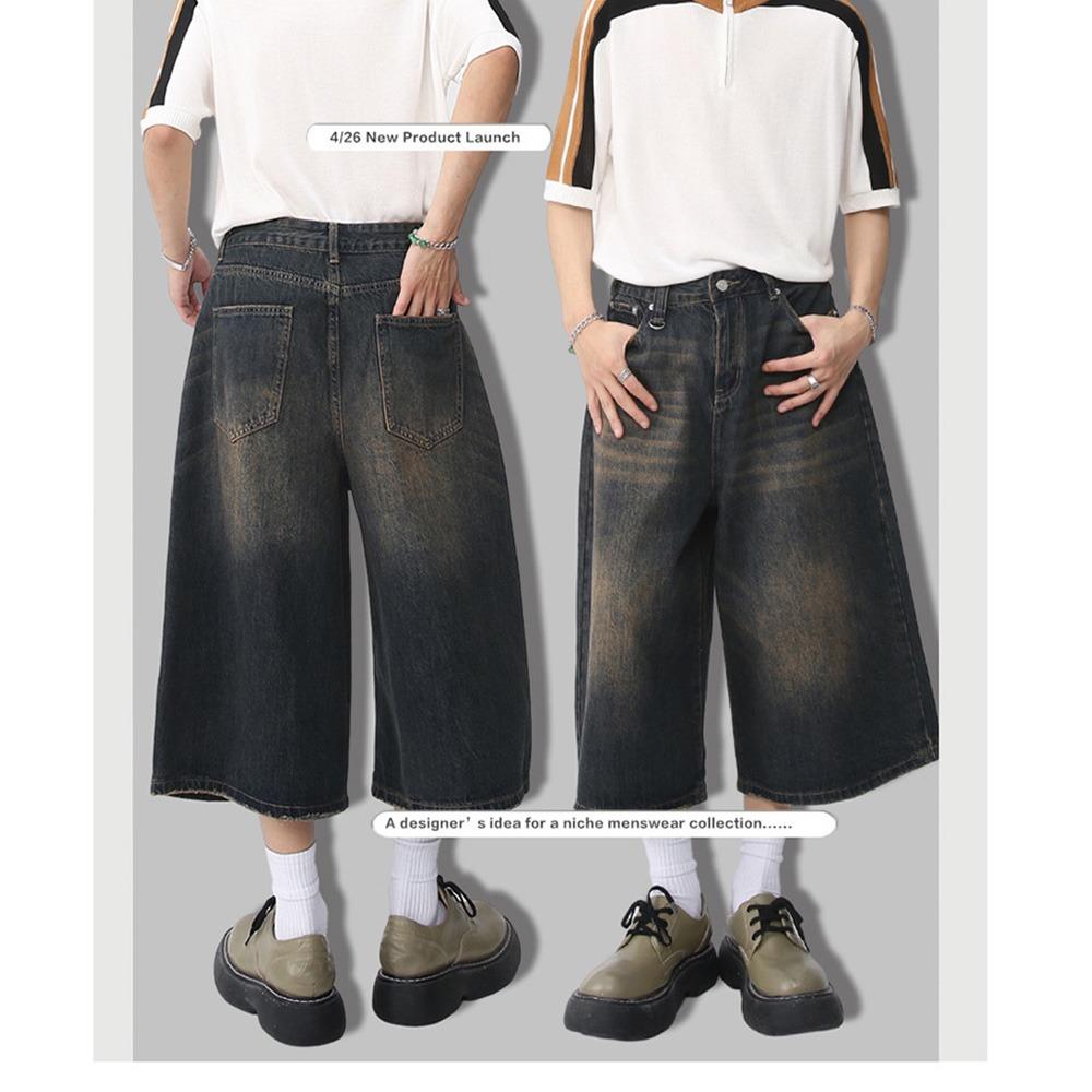 Herren Denim Jeans Cropped Hosen Mittlere Taille Knielang Lässig Locker Sommer Kurzer Stil Hohe Qualität Personalisierbar Waschbar Streetwear Kleidung