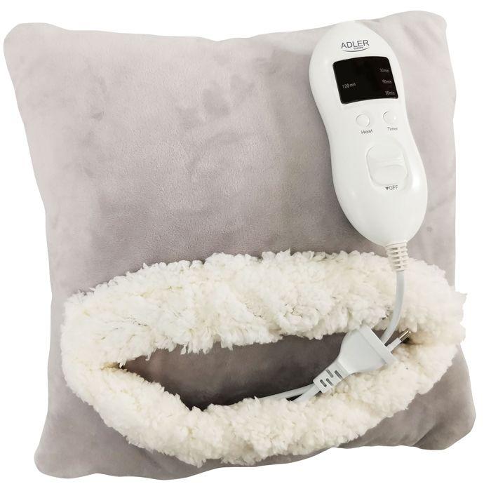Coussin chauffant électrique, 8 niveaux température, minuteur couverture lavable adler ad 7412 80 w gris/blanc