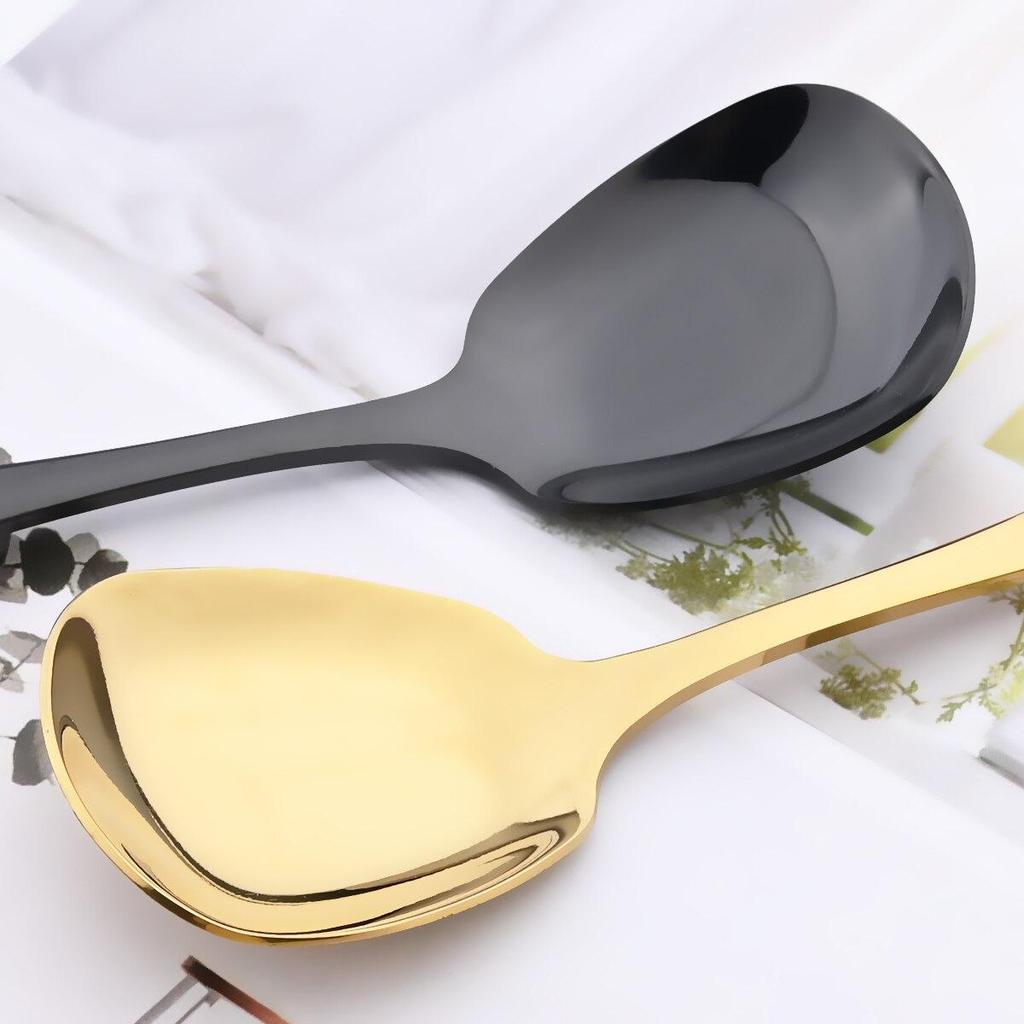 1Pcs 304 Stainless Steel Rice Serving Spoon Gold Square Spoon Ladle Dessert Ice Cream Table Spoon for Party Restaurant Kitchen Dinnerware