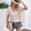 Summer Women's Sexy Solid Color Sequin V-neck Short Sleeved Loose Fitting Women's T-shirt