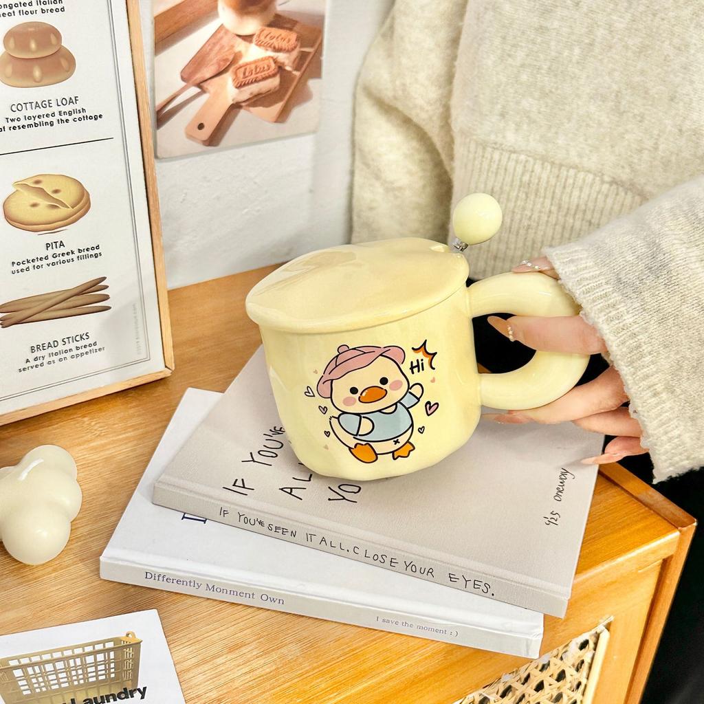 Cartoon Bear Birthday Gift Ceramic Mug with Lid Spoon Cup for Girls with High Appearance Household Water Cup Coffee Cup