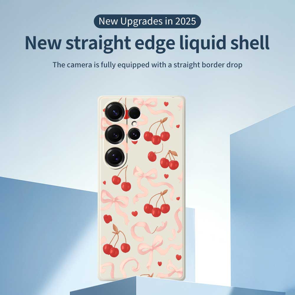 For Samsung Galaxy S25 Ultra Case Big Bow Cherry Pattern Printing Straight Edge TPU Phone Back Cover