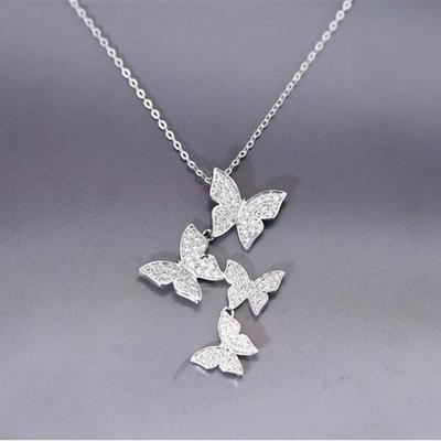 Alta qualità nuova moda 925 Sterling Silver gioielli personalità farfalla cristallo femminile clavicola catena ciondolo collane H300