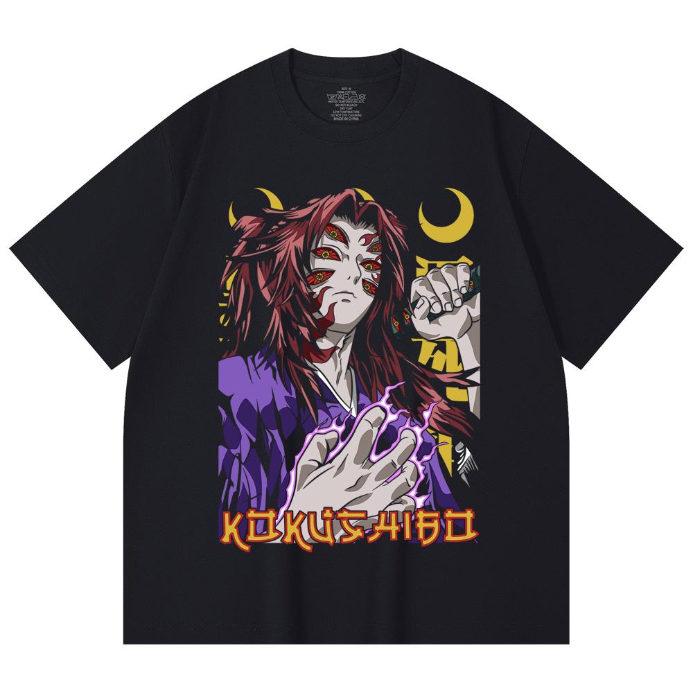230 Gsm 100% Cotton Demon Slayer V105 Kokushibo Print Unisex Heavy Cotton T Shirt