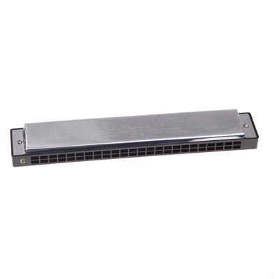 Swan Tremolo Harmonica Mouth Organ 24 Double Holes with 48 Reeds Key of C Free Reed Wind Instrument with Case Silver
