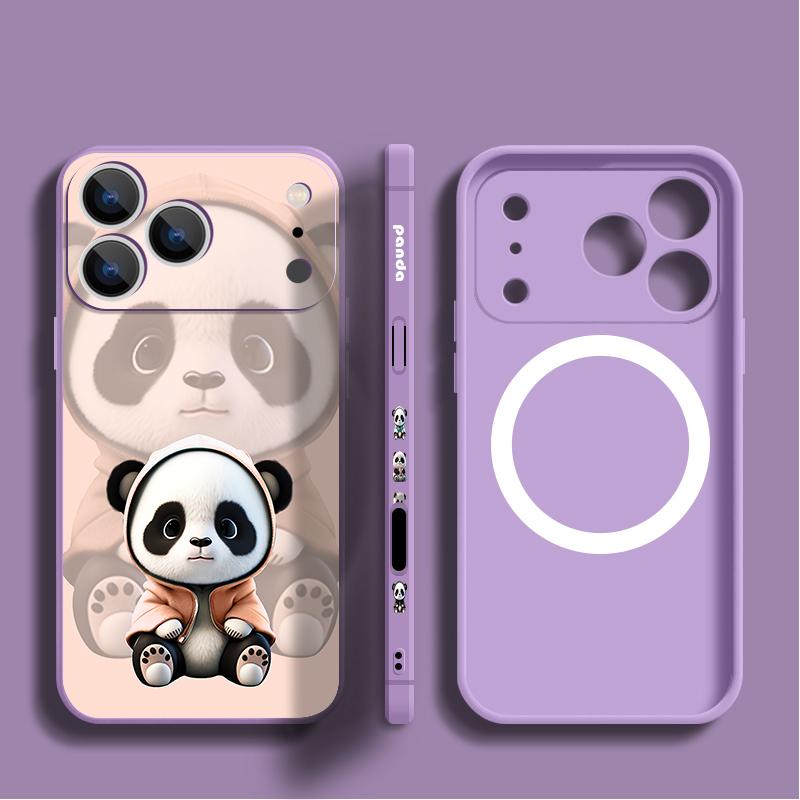 Orange Coat Panda Pattern Case For iPhone 17 Pro Max Magnetic For Magsafe Silicone Cover For iPhone 16 Pro Max Funda iPhone 15 14 13 12 11 16E Air