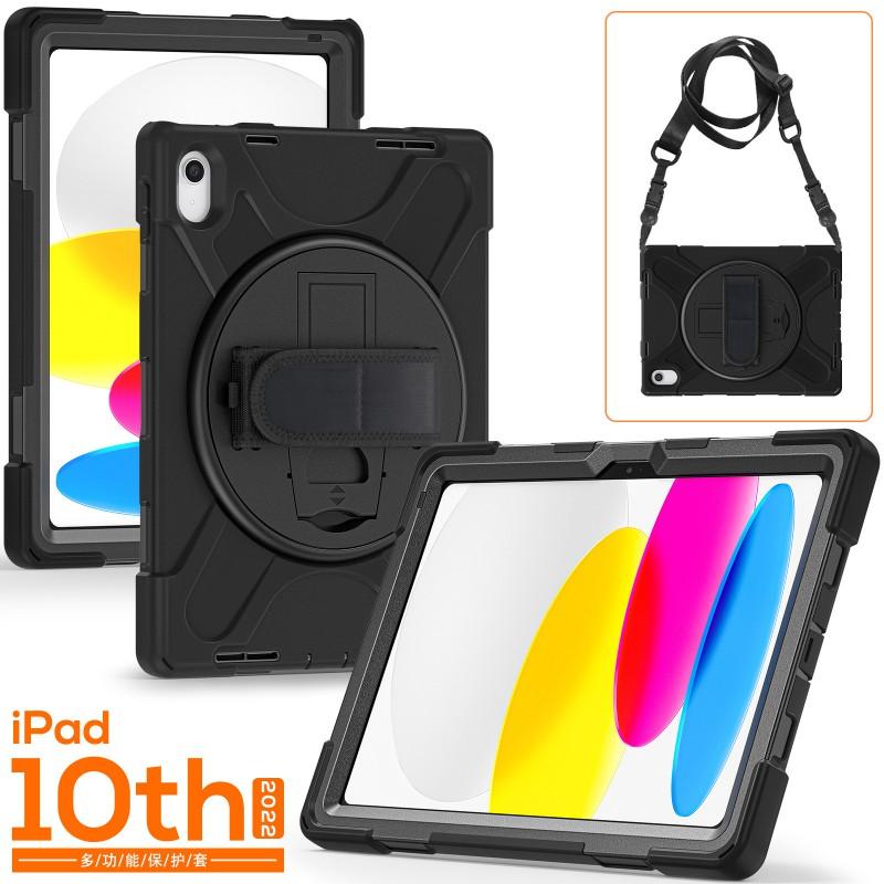 IPad 10th Gen Case 10.9 Inch Silicone Cover With Stand Shoulder Strap Full Body Shockproof
