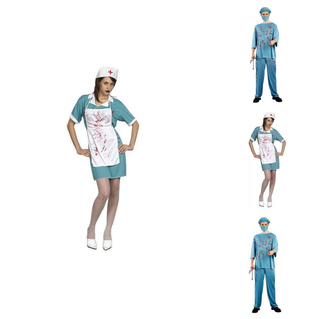 Unisex Kostium Pielęgniarki Z Plamami Krwi na Halloween Cosplay Na Straszne Imprezy