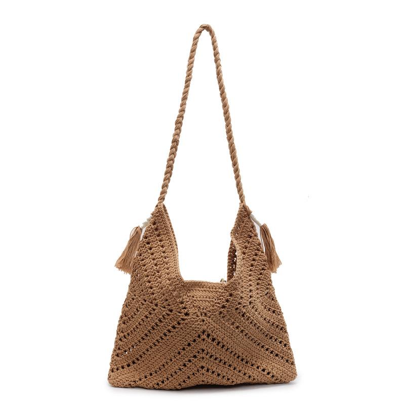 Large Capacity Handheld Woven Bag Women's 2025 New Summer Vacation Straw Bag Versatile Commuter Shoulder Tote Bag