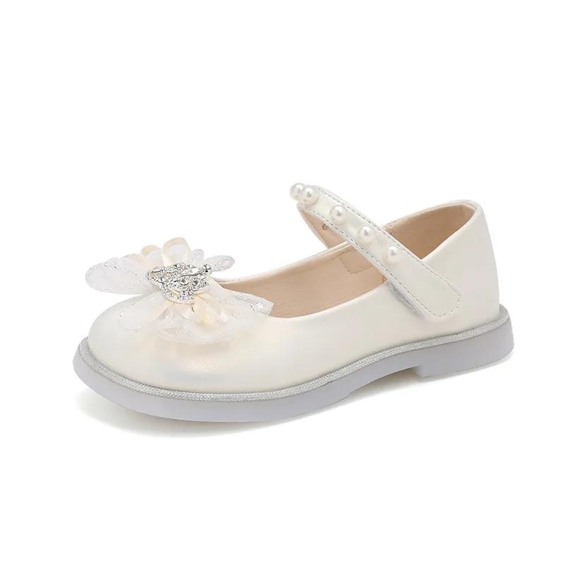 Spring Autumn Girls' Shoes Sweet Kids Leather Shoe Crown Bowknot Children Princess Fashion Flats Shoes for Dance Party Versatile