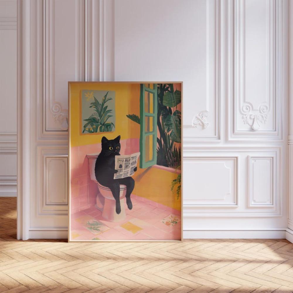 Dopamine Aesthetic for Cat Lovers Bathroom Wash Room Home Decor Art Poster Gifts Funny Toilet Canvas Prints Japanese
