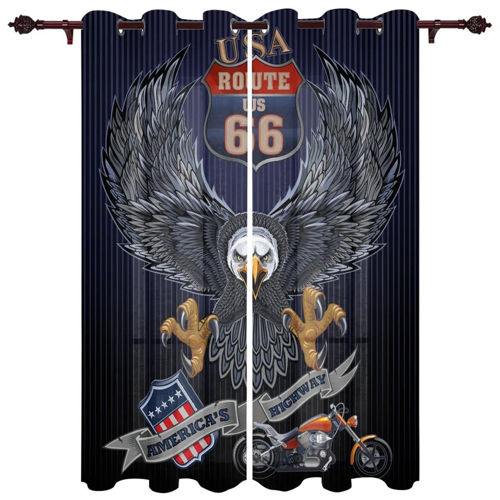 Eagle Banner Motorcycle Curtains for Bedroom Living Room Drapes Kitchen Children's Room Window Curtain Modern Home Decor