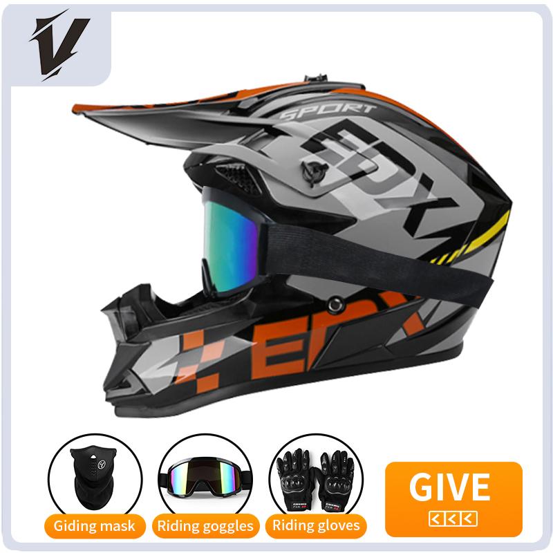 VGV Off-road motorcycle helmet for men, women, adults and children DOT certified Bluetooth-equipped three-piece set with gifts
