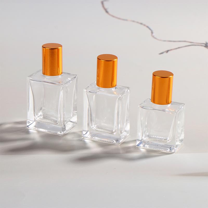 8/10/15Ml Empty Clear Square Glass Essential Oil Bottle Steel Roller Gold Lid Massage Perfume Roll On Sample Vials