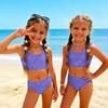 Costume da Bagno Due Pezzi per Bambina Set Top Corto Senza Maniche con Stampa di Paillettes e Slip a Vita Alta Costumi da Bagno per Bambini Estate Abbigliamento da Spiaggia