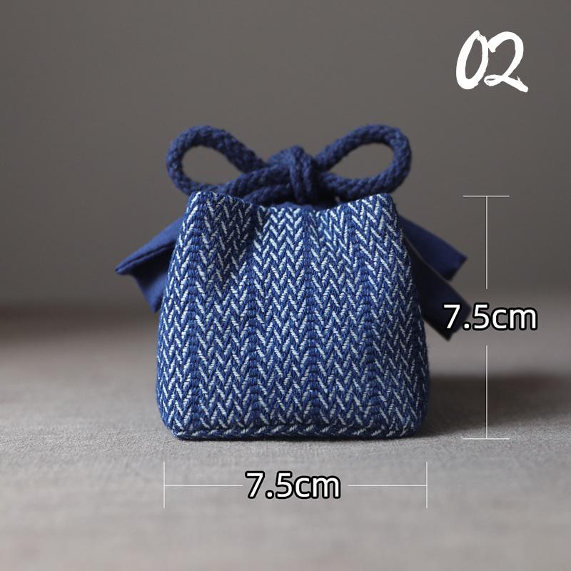 Large Denim Tea Set Carry Bag for Teapot with Four or Six Cups Portable Storage Organizer for Travel Outdoor Use No Cups
