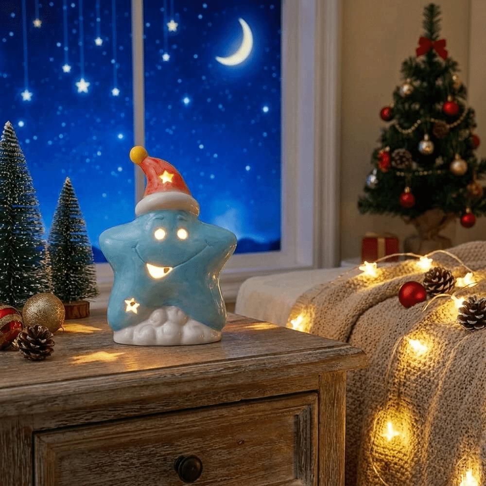 Warm Ambient Star Night Light Ceramic Material Table Ornament Festive Ceramic Lamp  Interior Spaces
