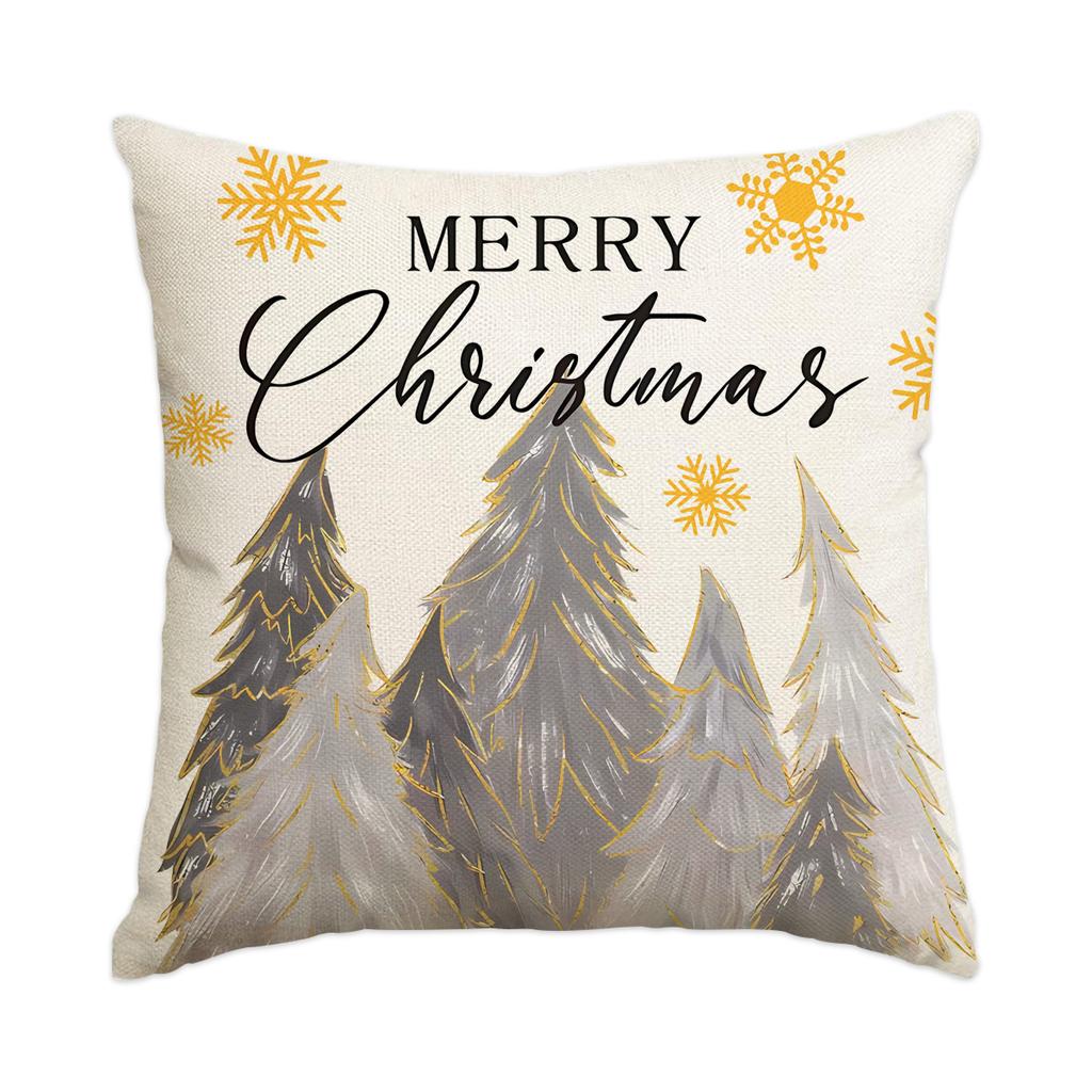 1 \ 4pcs gray Christmas snowman, Christmas reindeer print pillow cover, home sofa decoration cushion cover (without pillow core)