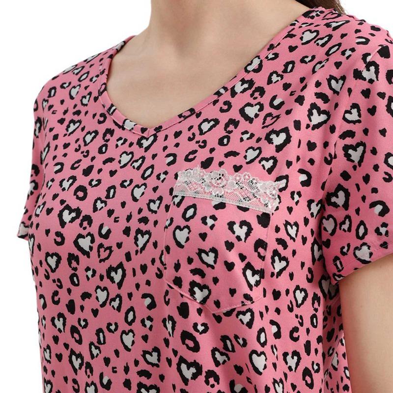 Women's Short Sleeve Loose Nightdress Printed Nightgown