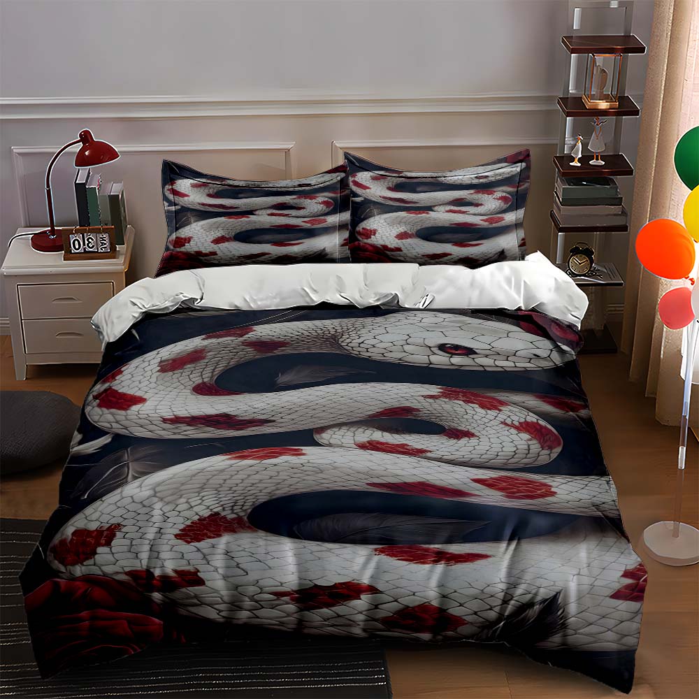 

White coiled snake Bedding Duvet cover sets Duvet covers Pillowcases gifts (1 * Duvet Cover 2 * Pillowcases, without duvet insert) 135x200cm