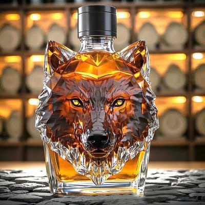 300ml Whiskey Bottle Decanter Wolf Head Shape High Borosilicate Glass Wine Bottle Leak-Proof Seal