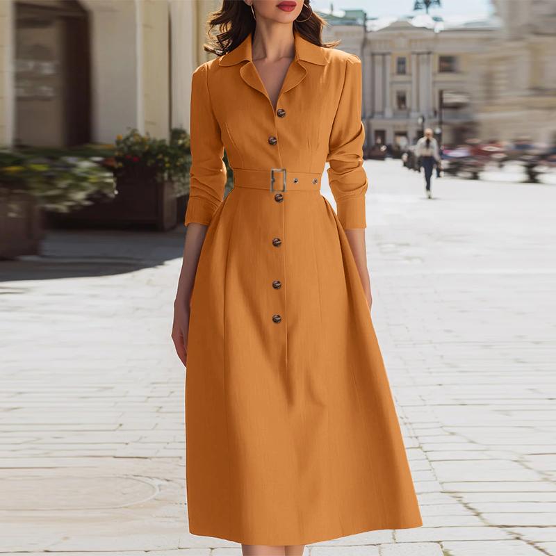 ZANZEA Lässiges Damen-Kleid mit Umlegekragen und langen Ärmeln