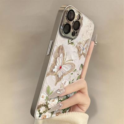 Flores Borboleta para Apple 16 Pro Max Elegância & Estilo Capa de Celular Feminina para IPhone 15 Galvanizada