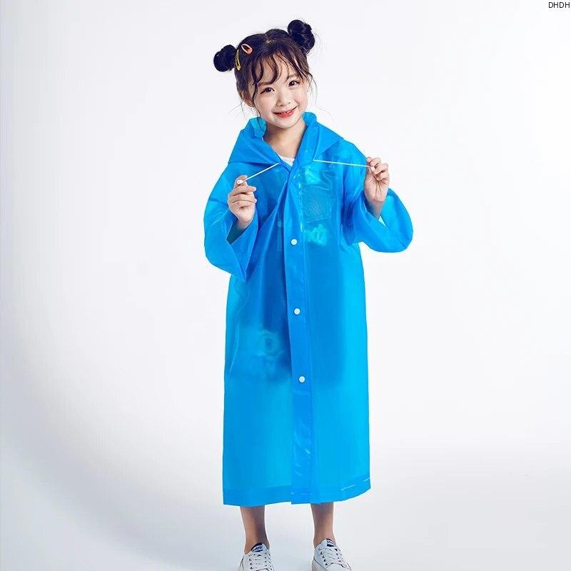 Eva CHILDREN'S Raincoat Transparent Non-one-time Thickening Waterproof Portable Outdoor Boys and Girls Hiking Camping Poncho