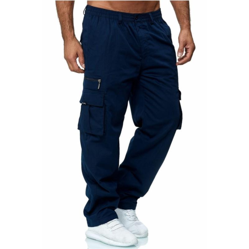 Mens Casual Multi-Pocket Loose Straight Work Pants Spring and Autumn Design Plus Size Medium Waist Casual Pants