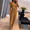YYFS Women's Fashion Casual Summer Spring Colour Block Print Short Sleeve V-Neck Trousers Pants Suits