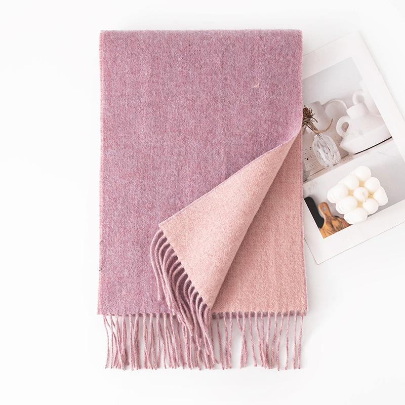 Lamb Wool Solid Color Large Scarf Autumn and Winter New Double Sided Wool Scarf Versatile Thickened Warm Shawl Dual Use