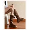 Fashion Pleated Thigh Boots Women's 2025 Autumn Winter Platform Knee-High Small Tall Knight Boots