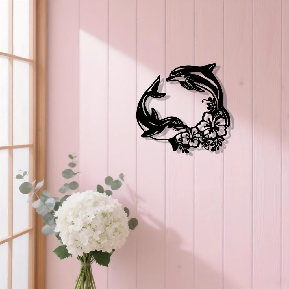 Powder Coated Iron Dolphin Hibiscus Metal Wall Art Valentine Wedding Gift Home Decor