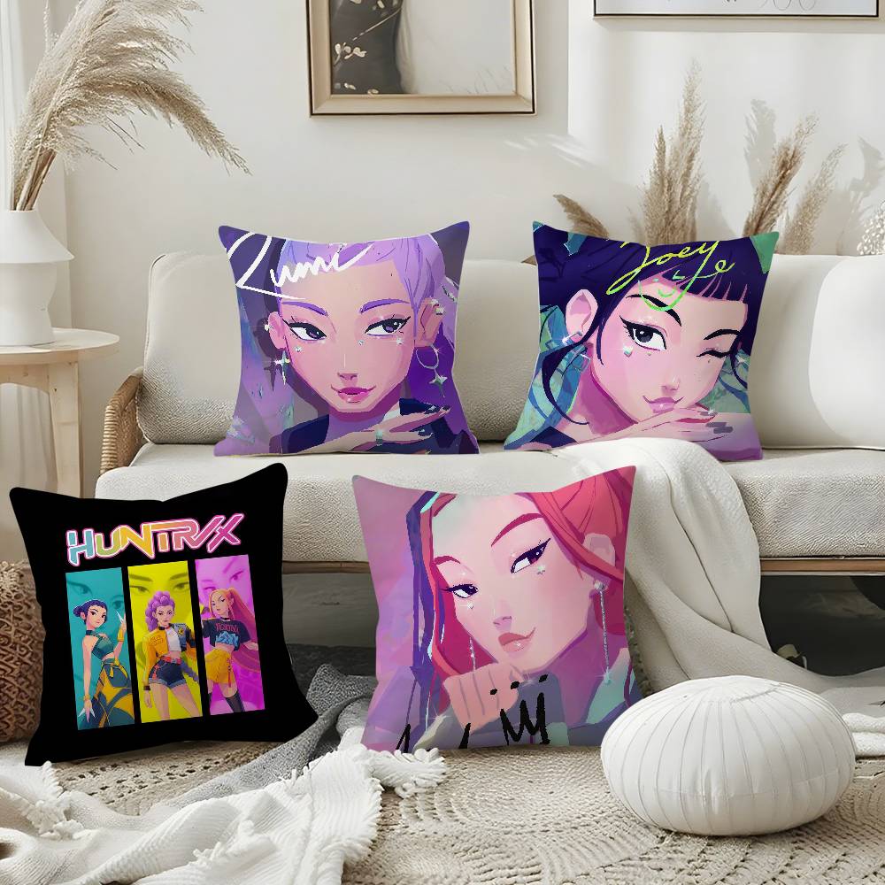 Anime K-Kpop Demon Hunters Pillow Case Short Plush Double-Sided Printing Home Machine Washable In Winter Cushion Cover