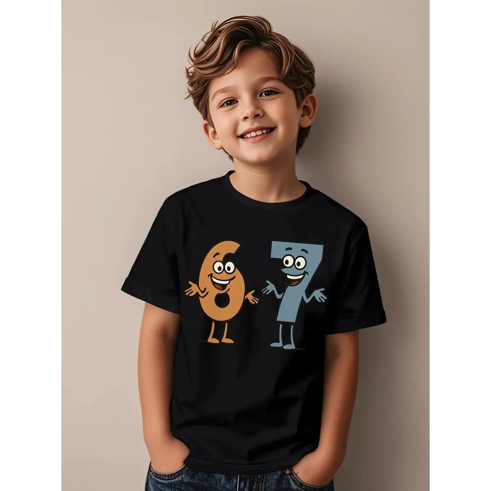 67 Meme T-Shirt für Kinder Lustiger Digitaler 3D-Druck Sommer Kurzarm-T-Shirt Lockere Bequeme Oberteile Streetwear Mode Kinderkleidung