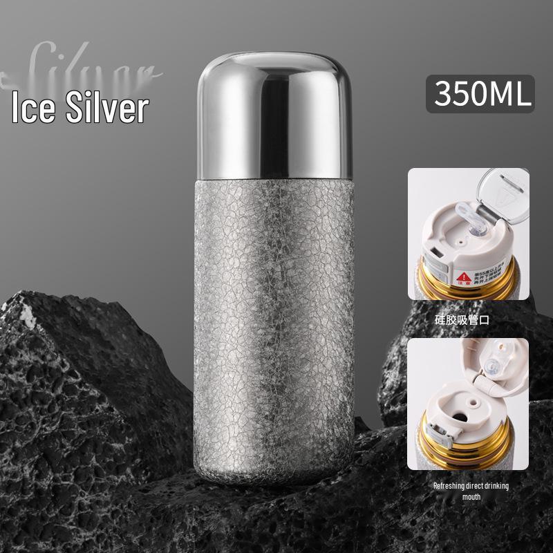 Trendy Titanium-Coated Pocket Thermos: Ice Flower Straw Cup – Cute, Compact, and Portable for Outdoor Use