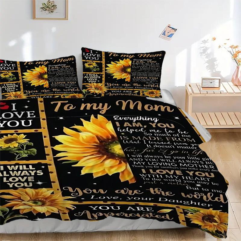

3PCs Sunflower Mom Poster Design Cover Set, Breathable Fabric, Machine Washable (1 Duvet Cover + 2 Pillowcases) (Without Quilt) yy250911117 135x200cm