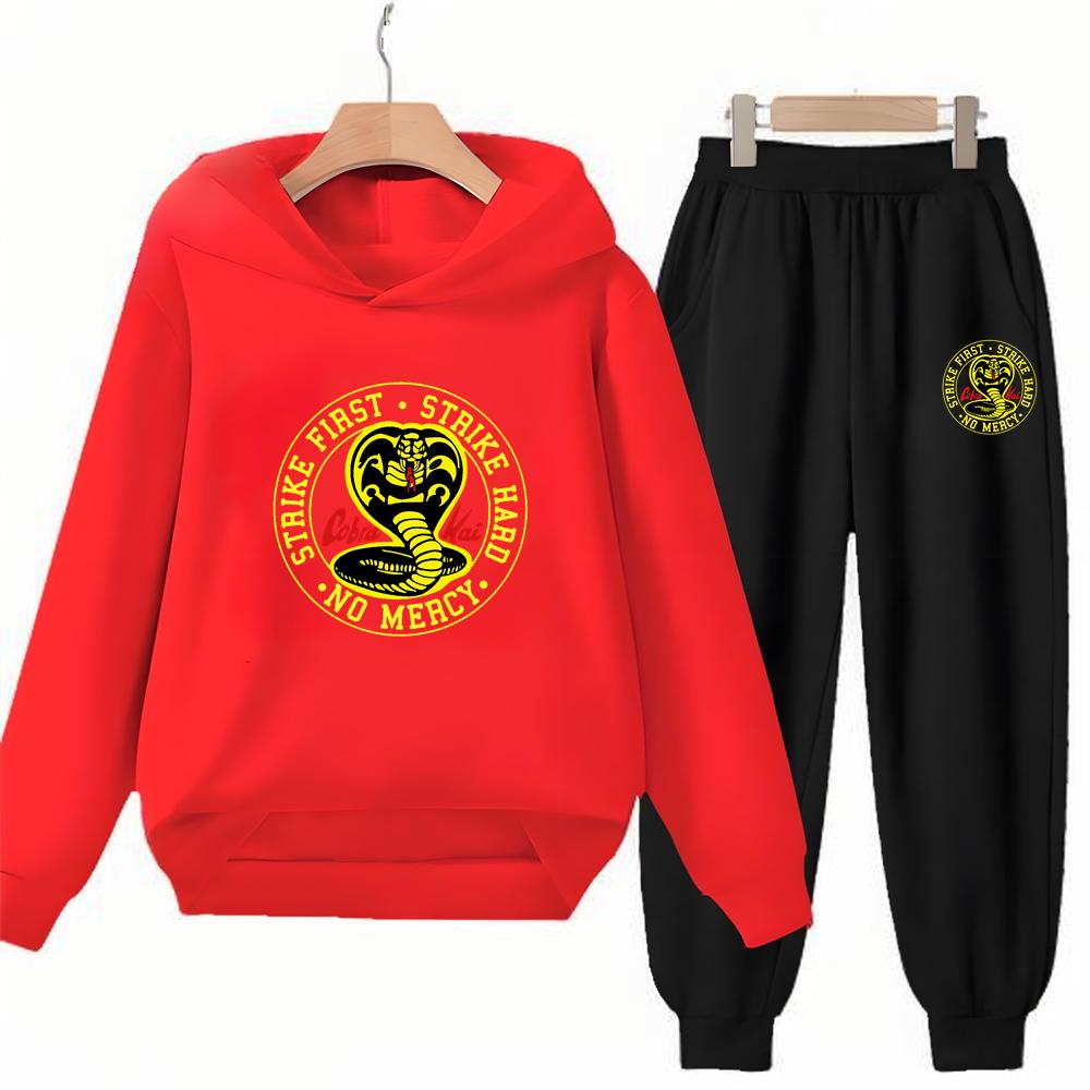 Children's Hoodie+Pants Black Children Cobra Stamp Coat Boys Girls Hoodie Tops Leisure Sweatshirt Toddler 3-12 Year Clothing