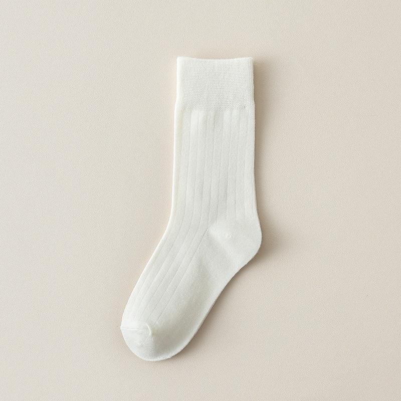 Girls Draw A Pair of Spring and Autumn Socks, Pile Up Socks, School Style, Retro Solid Color Long Socks, Vertical Striped Mid-calf Socks