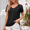Spring Summer Women's Spliced Mesh Short Sleeved Top Solid Color Casual Loose T-shirt
