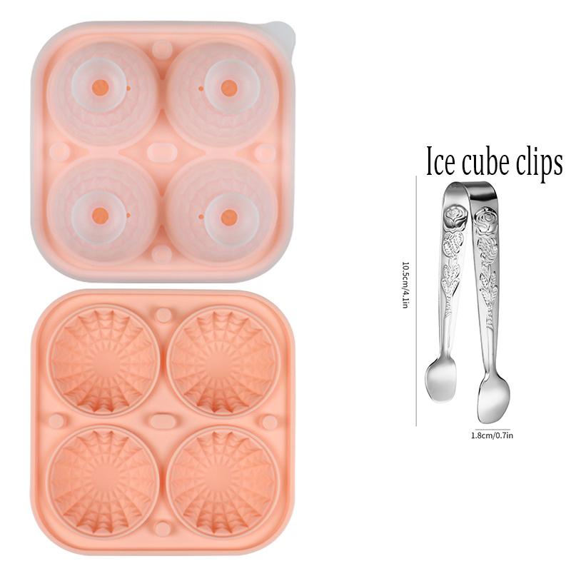 4 Grids Large Ice Cube Molds Silicone Ice Cube Trays with Ice Clips Whiskey Ice Mold Ball Summer Necessary Kitchen Mould