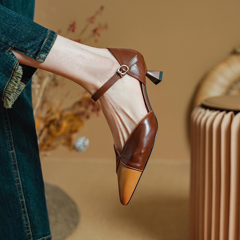 Fashion Summer Women Sandals Cowhide Shoes for Women Pointed Toe Thin Heel Giadiator Sandals Narrow Band Handmade Shoes