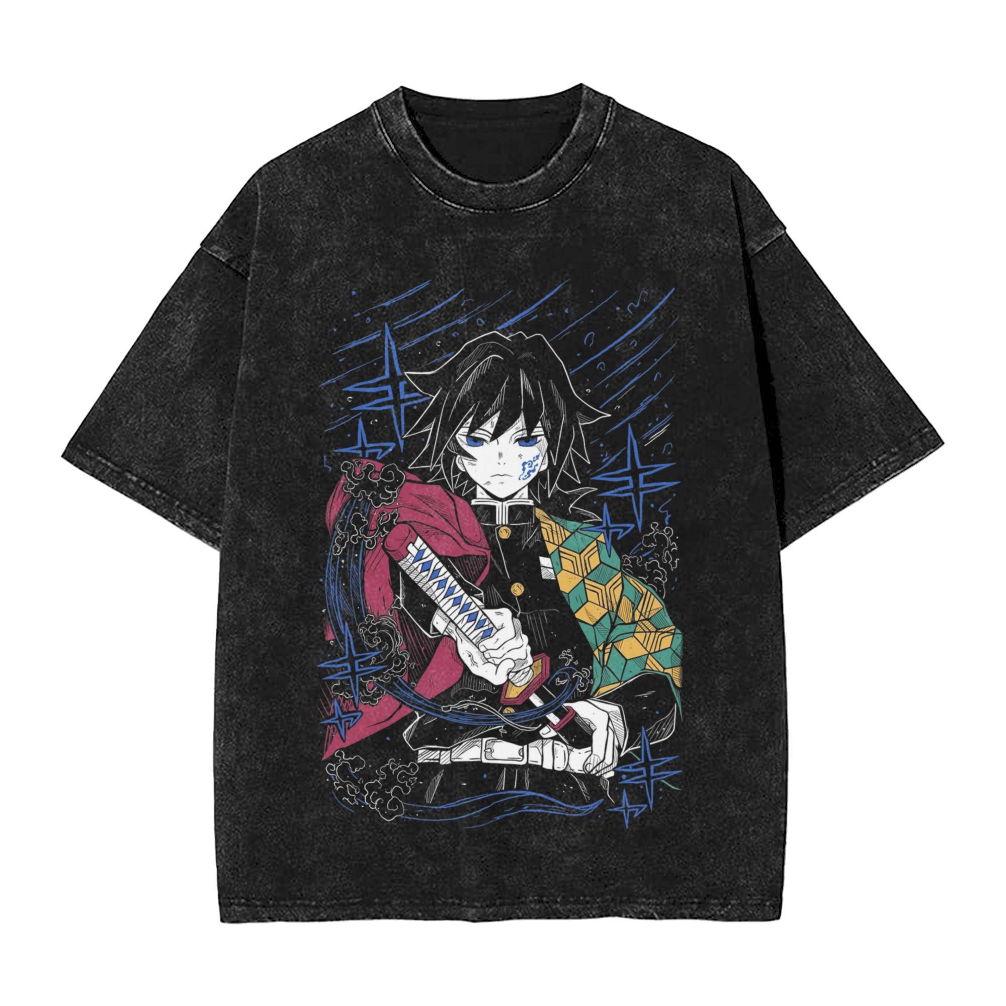

Washed T Shirts Tomioka Giyu Anime Demons Slayers Hip Hop Retro TShirts Oversize Streetwear Cotton Tee Shirt Unisex Women S