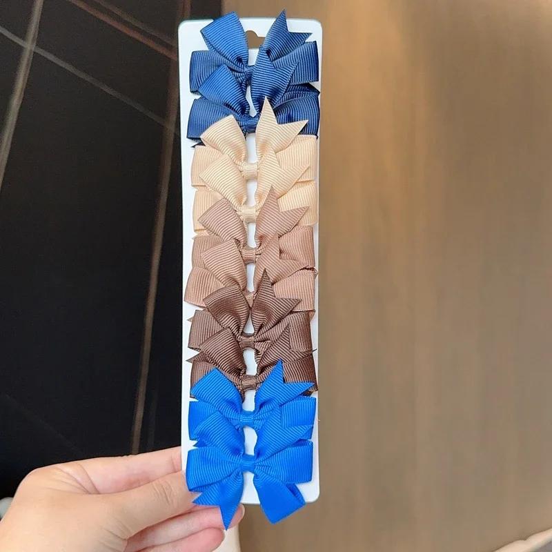 10Pcs/Set Colorful Grosgrain Ribbon Bow Hair Clip Girls Lovely Cheer Bowknot Hairpin Barrettes Headwear Baby Hair Accessories