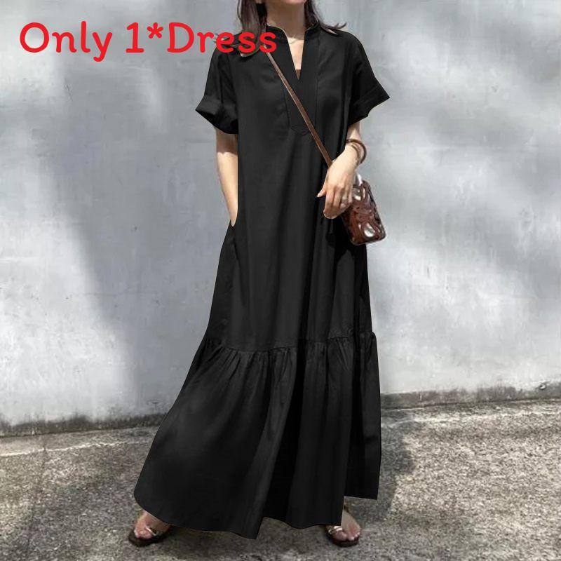 Spring Summer Womens Casual Dress With Vneck Short Sleeves And Asymmetric Fish Tail For Fashionable Wear