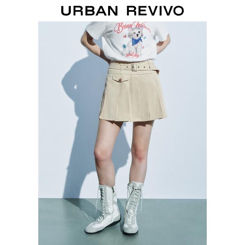 

UR 2025 Women s Retro Belted Pleated A-line Skirt XS