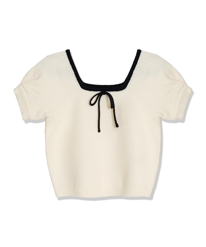 LIKE THE MOST Square Round Ribbon Half Knit_Ivory